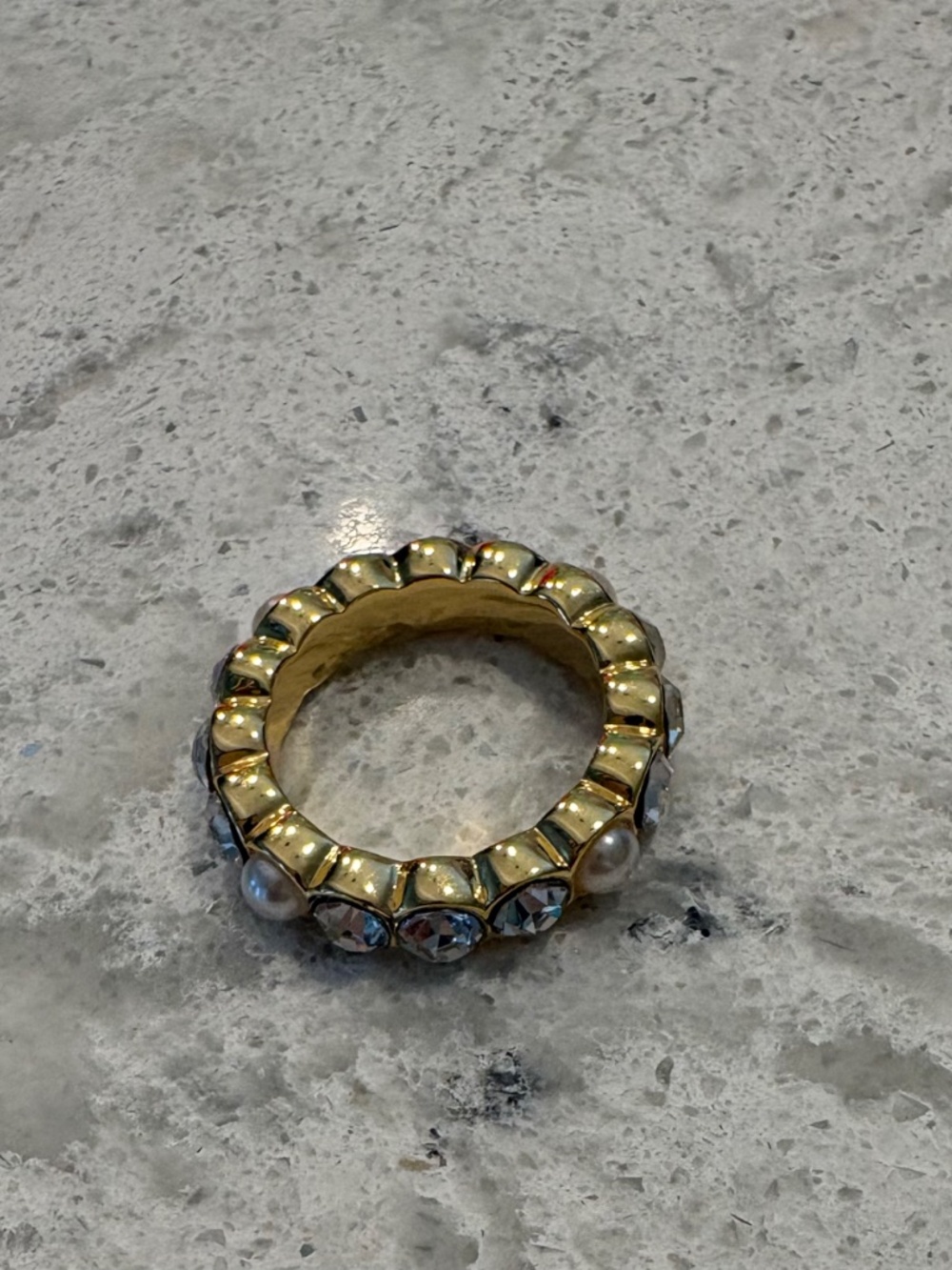 Kurt Geiger gold-tone crystal and pearl band ring - Picture 2 of 5